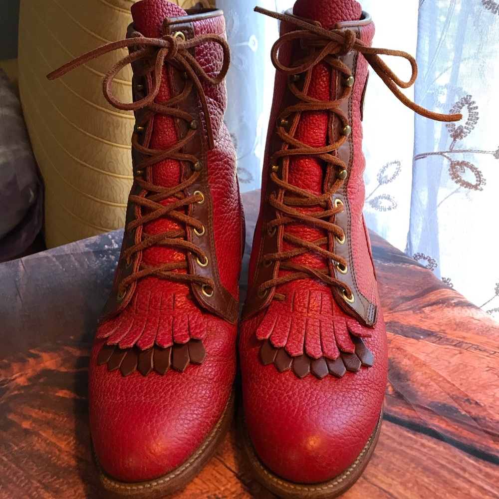 JUSTIN Red Leather Roper Laceup Cowboy Boot sz 8B